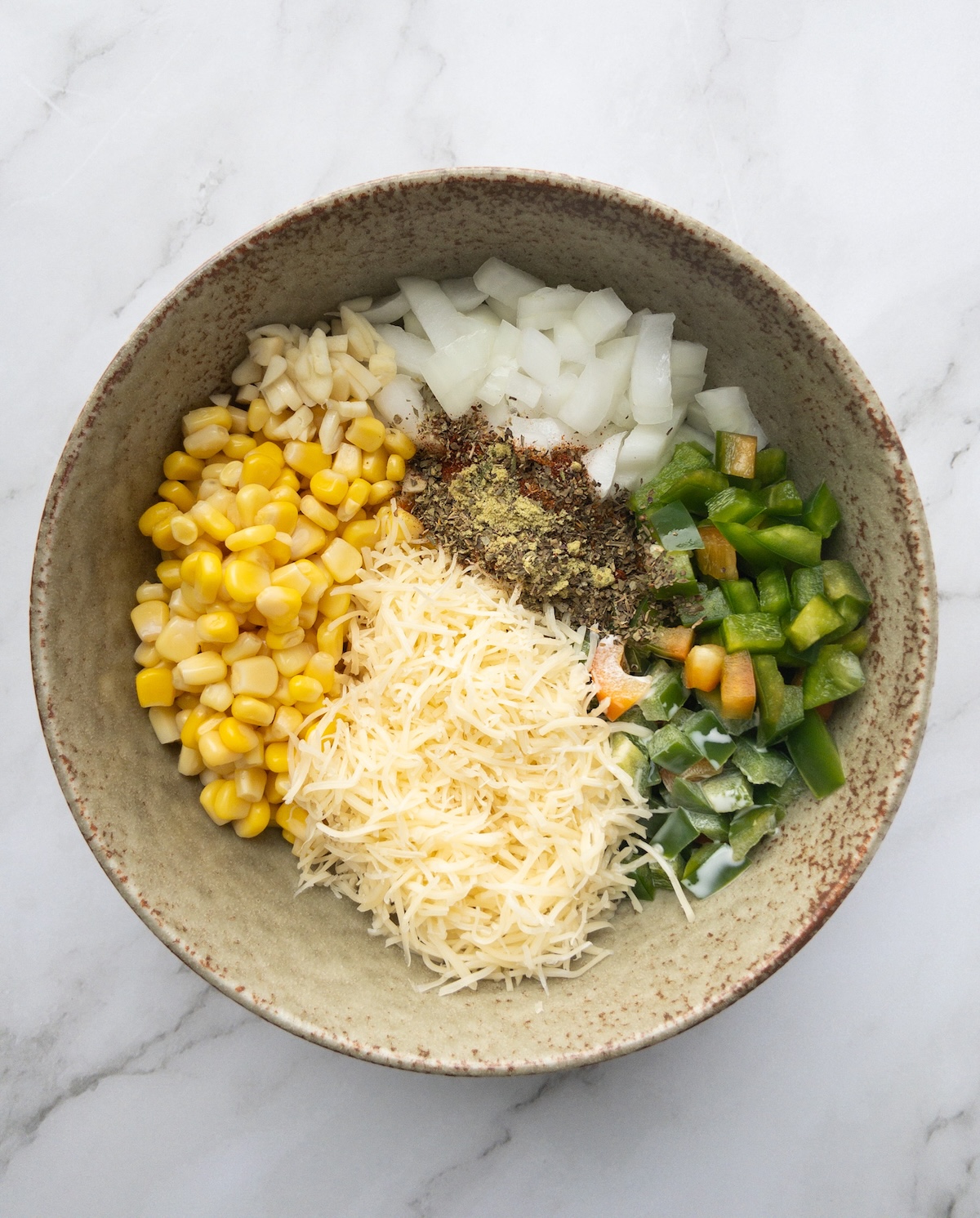 Ingredients for a corn toast recipe in a bowl