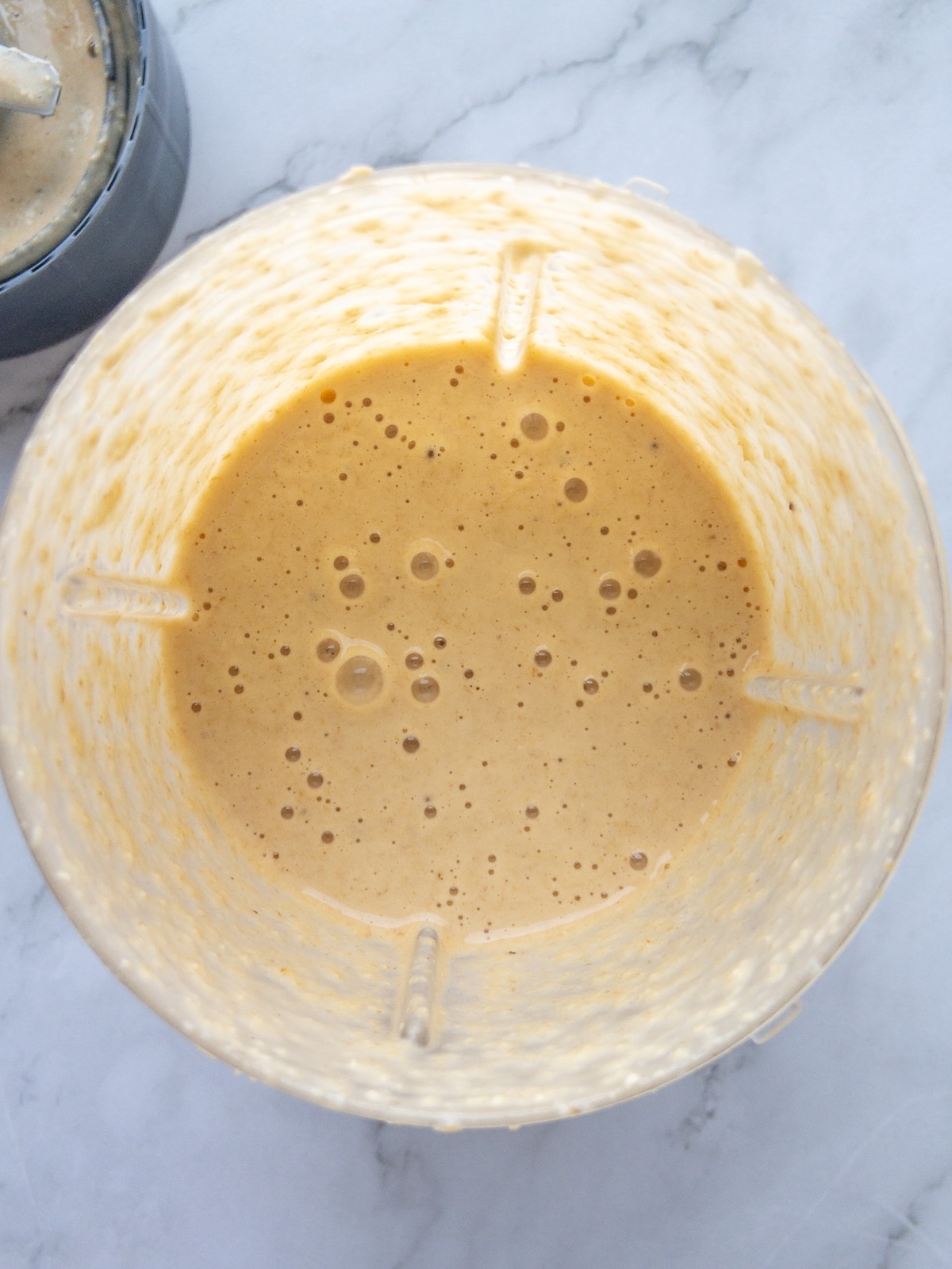 Batter for banana pancakes after blending.