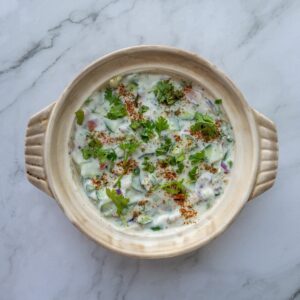 Mixed vegetable raita served in a bowl