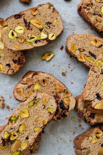 Pistachio and Cranberry Biscotti on baking paper