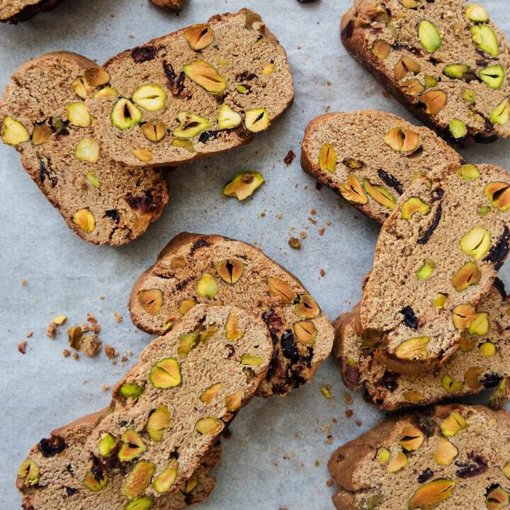 Pistachio and Cranberry Biscotti on baking paper