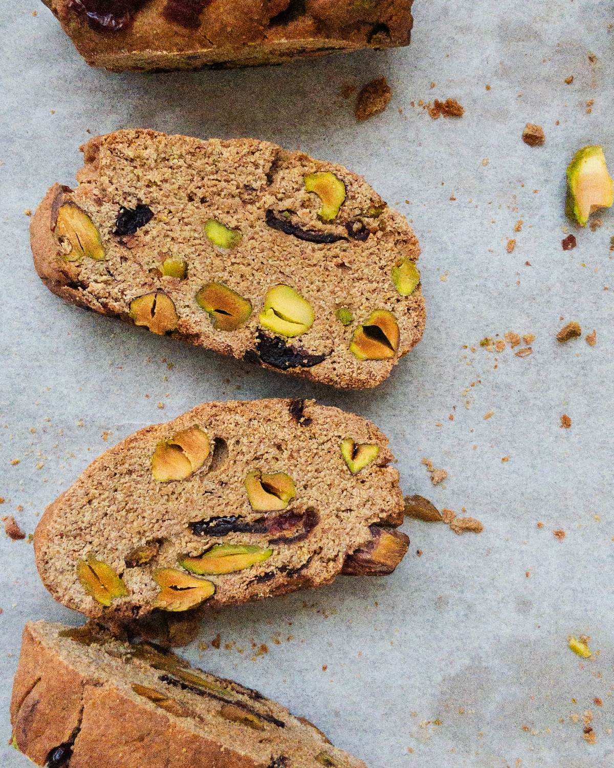 Pistachio and Cranberry Biscotti seen on a baking paper