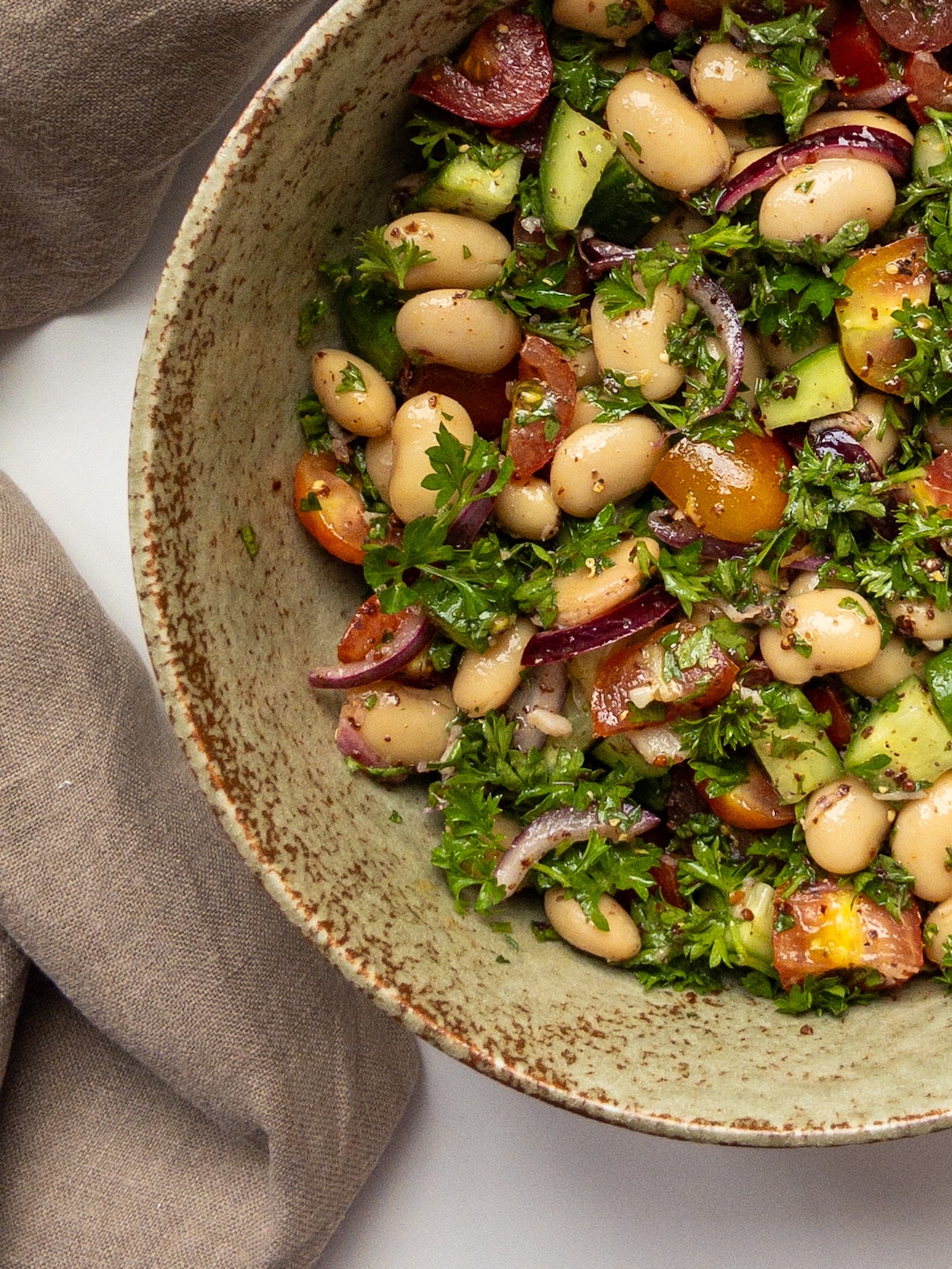 Close up of Butter Bean Salad in a bowl