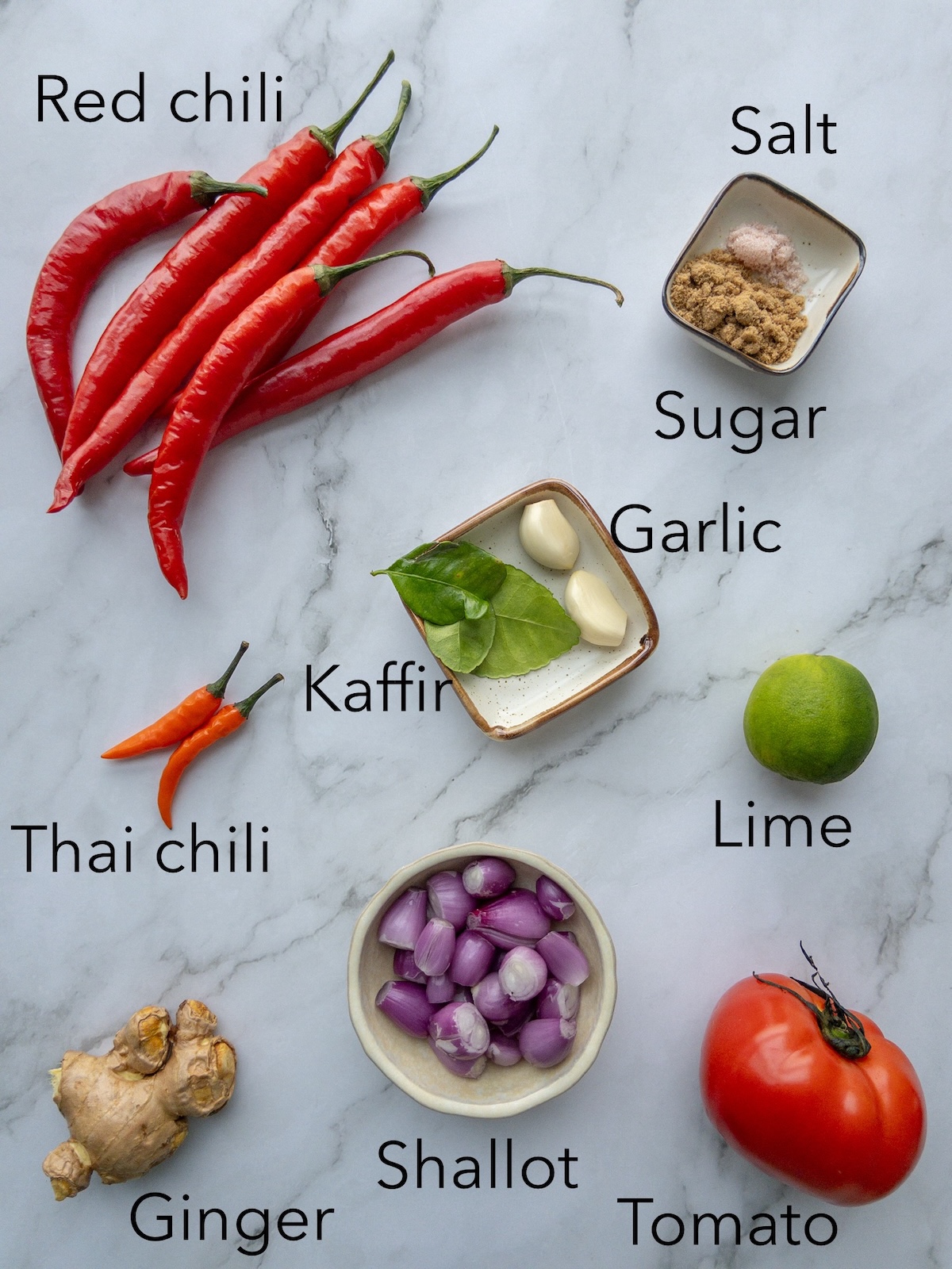 Ingredients to make a chili paste