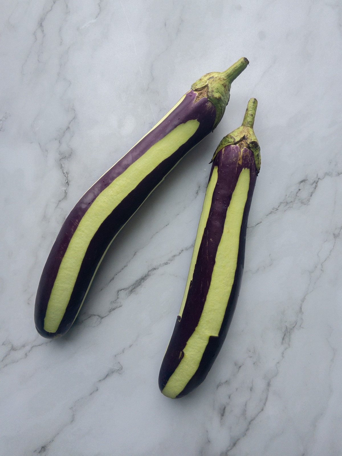 Eggplants peeled in stripes