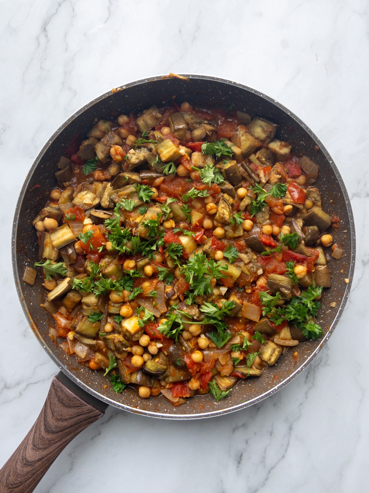 Maghmour, or Lebanese Moussaka cooked in a pan