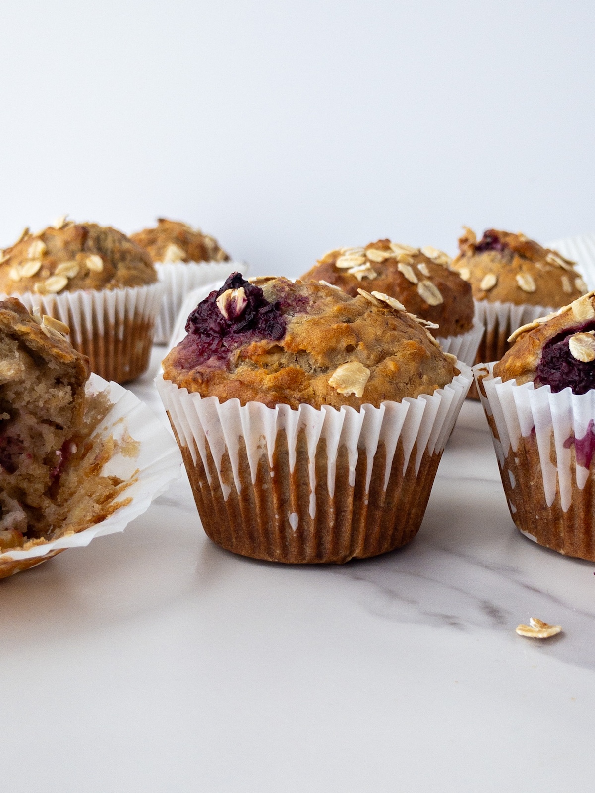cloe up of a Banana and blackberry muffin