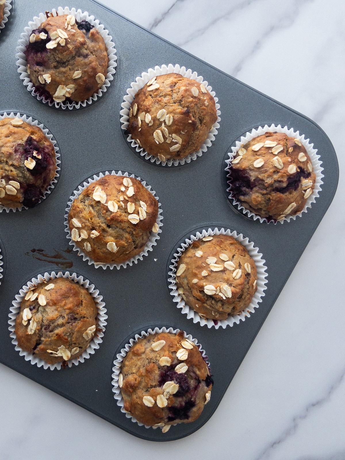 Delicious banana and blackberry muffins