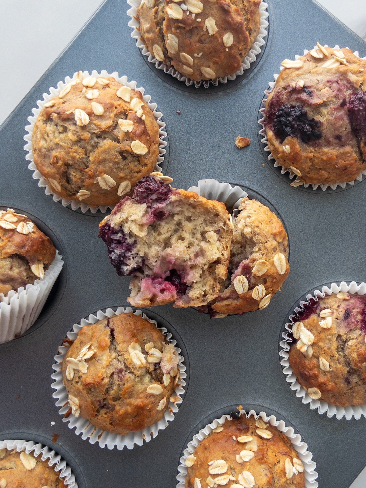 close up of a muffin in a muffin tray