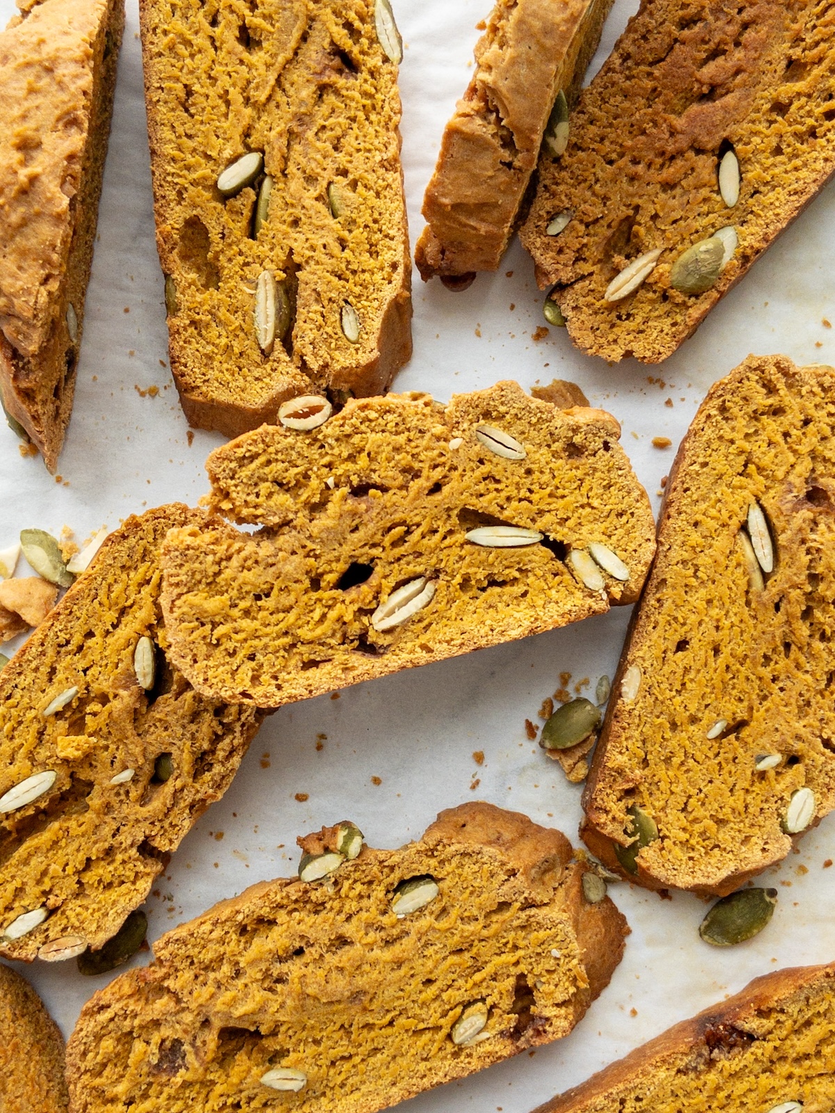 Pumpkin Biscotti laid out on baking paper