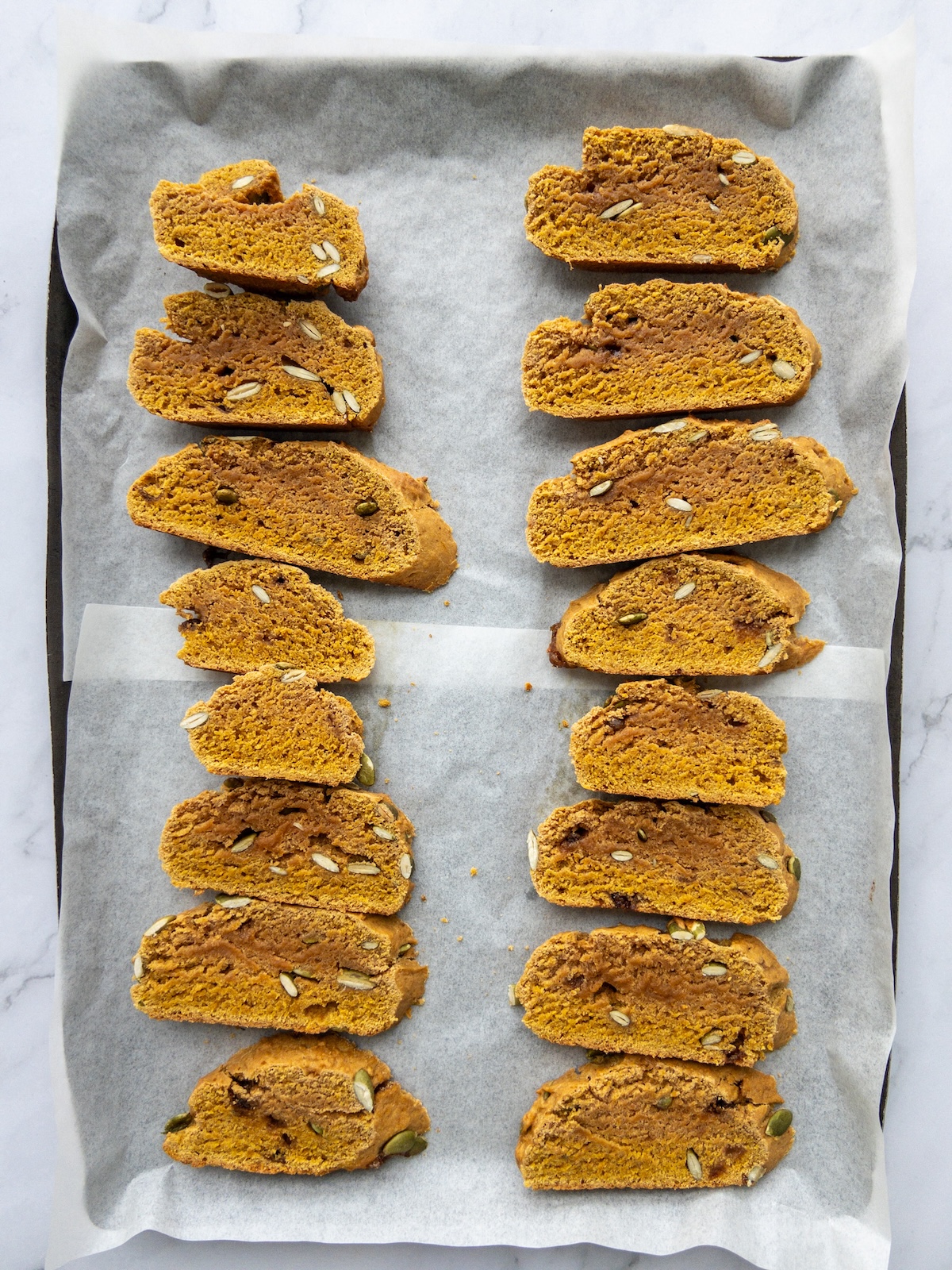 Pumpkin Biscotti slices ready for second bake